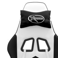 Въртящ гейминг стол с опора за крака бяло-черен изкуствена кожа