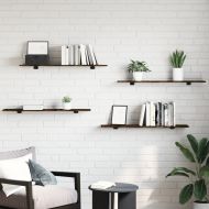 Стенни рафтове 4 бр опушен дъб 100x20x1,5 см инженерно дърво