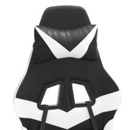 Въртящ гейминг стол с опора за крака черно-бял изкуствена кожа