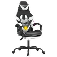 Въртящ гейминг стол с опора за крака черно-бял изкуствена кожа