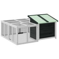 Клетка за зайци сива 144x123x67,5 см борово дърво масив