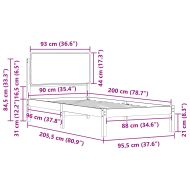 Леглова рамка с тапицирана гръбна част Светлосиво 90 x 200 cm