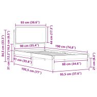 Леглова рамка с тапицирана гръбна част Светлосиво 90 x 190 cm