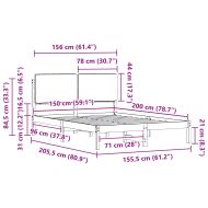 Леглова рамка с тапицирана гръбна част Светлосиво 150 x 200 cm