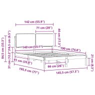 Леглова рамка с тапицирана гръбна част Светлосиво 140 x 190 cm
