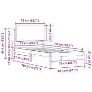Леглова рамка с тапицирана гръбна част Тъмен сив 75 x 190 cm