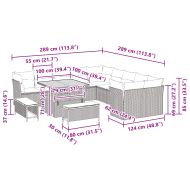 Градински Софа Комплект с възглавница 13 pcs Черно полиратан