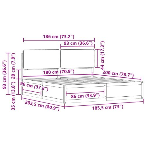 Леглова рамка с тапицирана гръбна част Таупе 180 x 200 cm