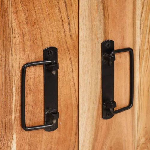 Стъклена витрина с врати Масивна акациева дървесина и метал