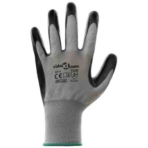 Работни ръкавици 12 pcs Сив и черен 11 / XXL Полиестер