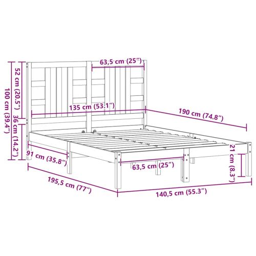 Рамка за легло, дърво масив, 135x190 cм, Double
