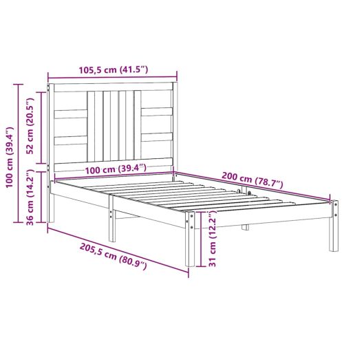 Рамка за легло, бяла, дърво масив, 100x200 см