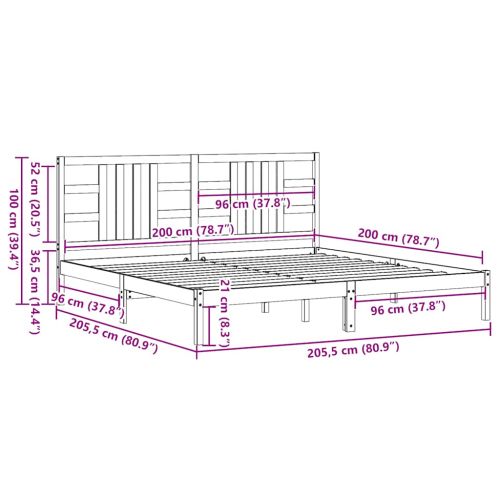 Рамка за легло, бяла, дърво масив, 200x200 см