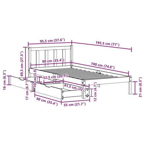 Рамка за легло без матрак, 90x190 см, масивна чамова дървесина