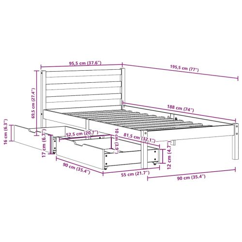 Рамка за легло без матрак, 90x190 см, масивна чамова дървесина