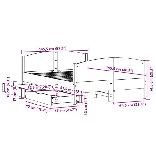 Рамка за легло без матрак, 140x190 см, масивна чамова дървесина