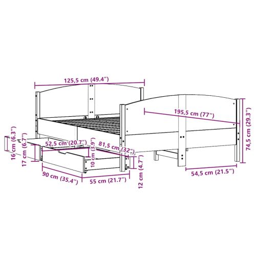 Рамка за легло без матрак, 120x190 см, масивна чамова дървесина