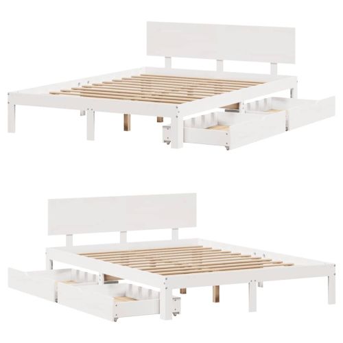 Рамка за легло, с чекмеджета, без матрак, бяла, 135x190 см