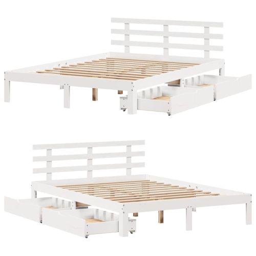 Рамка за легло, с чекмеджета, без матрак, бяла, 135x190 см