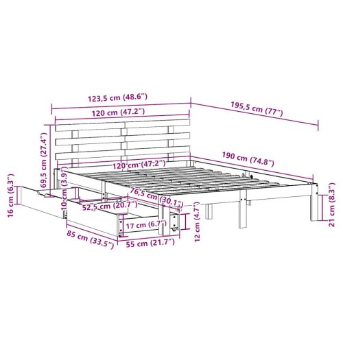 Рамка за легло с чекмеджета без матрак восъчнокафяв 120x190 см