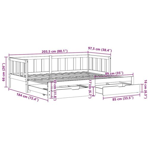 Дневно легло с уширение и чекмеджета без матрак бяло 90x200 см