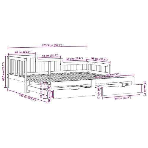 Дневно легло с уширение и чекмеджета без матрак бяло 90x200 см