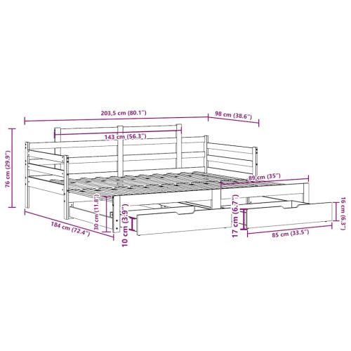 Дневно легло с уширение и чекмеджета без матрак бяло 90x200 см