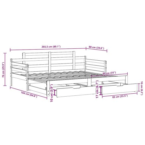 Дневно легло с уширение и чекмеджета без матрак бяло 80x200 см