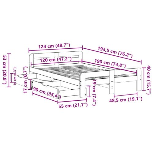 Рамка за легло без матрак, 120x190 см, масивна чамова дървесина