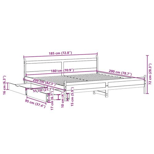 Рамка за легло без матрак, 180x200 см, масивна чамова дървесина