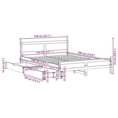 Рамка за легло без матрак, 135x190 см, масивна чамова дървесина