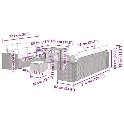 Градински Софа Комплект 10 pcs Черно полиратан