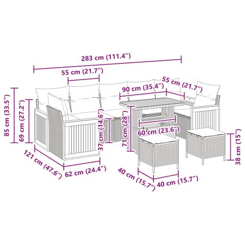 Градински Софа Комплект с възглавница 13 pcs Черно полиратан