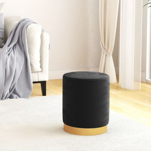 Кръгъл хокер за съхранение, черен, кадифе 31 x 37 cm