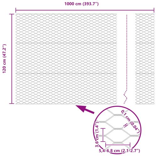 Шестоъгълна ограда Зелен 1.2 x 10 m Стомана
