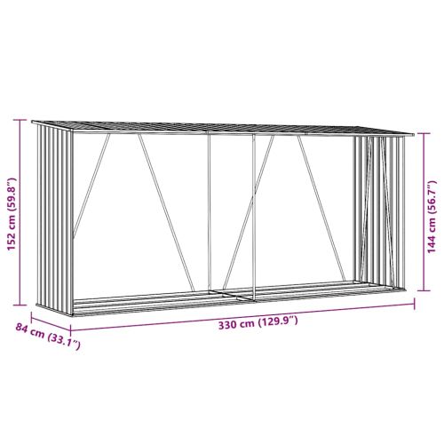 Навес за дърва, поцинкована стомана, 330x84x152 см, кафяв