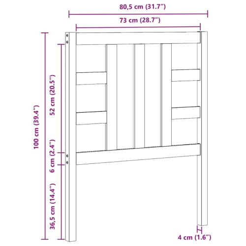 Горна табла за легло, черна, 81x4x100 см, бор масив