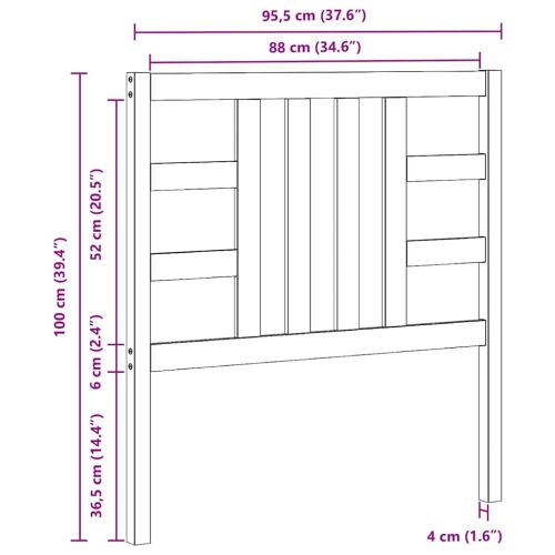 Горна табла за легло, 96x4x100 см, бор масив