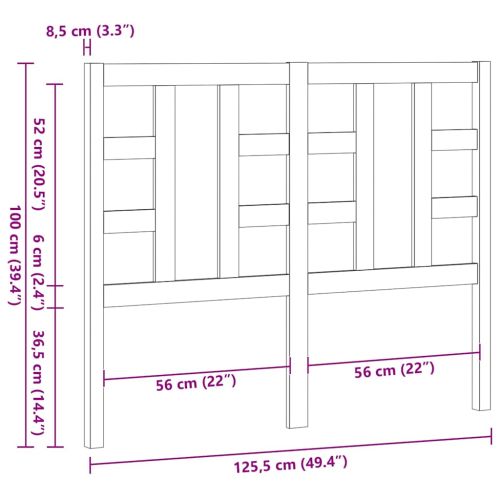 Горна табла за легло, черна, 126x4x100 см, бор масив