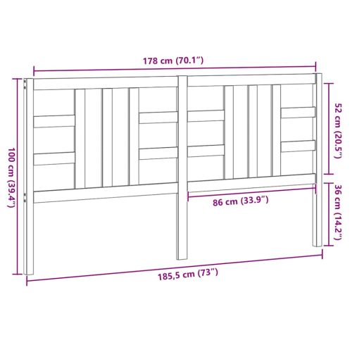 Горна табла за легло, сива, 186x4x100 см, бор масив
