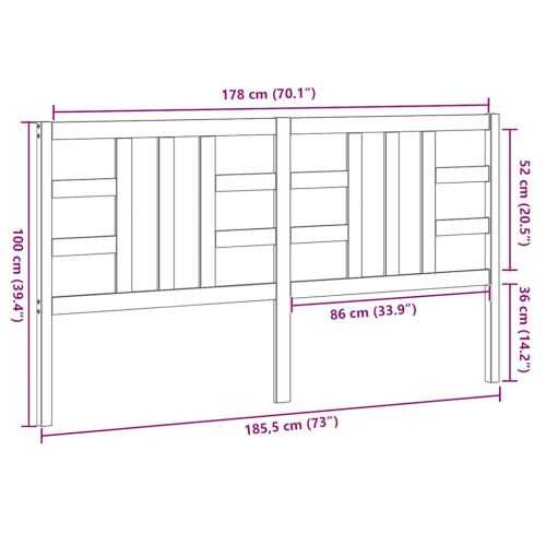 Горна табла за легло, черна, 186x4x100 см, бор масив