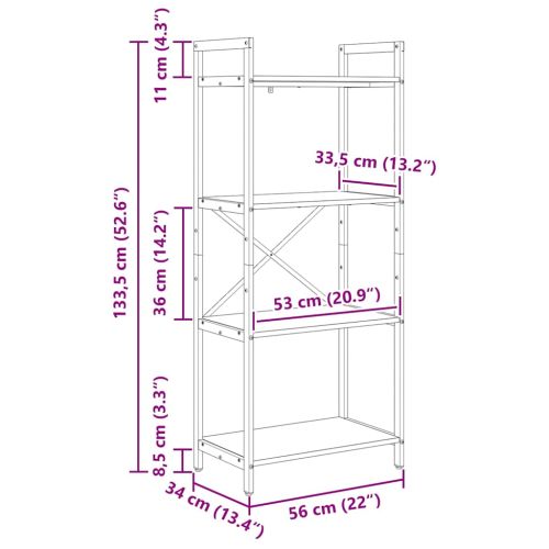 Рафт за книги Димян дъб 56 x 34 x 133,5 см Инженерно дърво