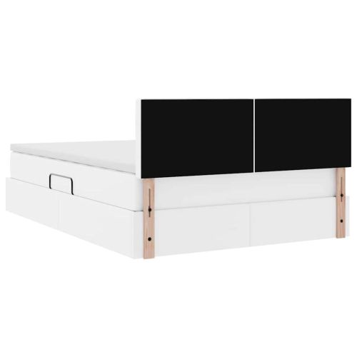 Легло с място за съхранение и LED Чисто бяло 140 x 200 cm