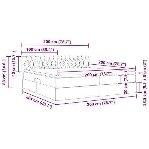 Легло с място за съхранение и LED Тъмен сив 200 x 200 cm