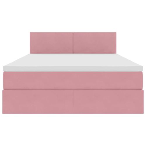 Легло с място за съхранение и LED Розово 140 x 200 cm Кадифе