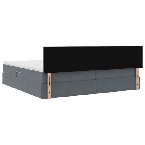 Легло с място за съхранение и LED Тъмен сив 200 x 200 cm Кадифе