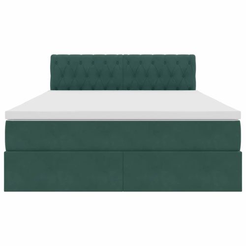 Легло с място за съхранение и LED Тъмен зелен 140 x 200 cm