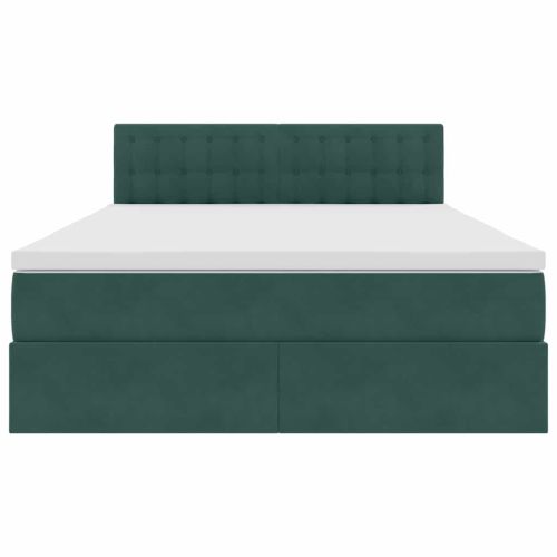 Легло с място за съхранение и LED Тъмен зелен 140 x 190 cm