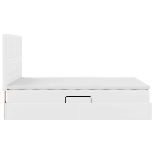 Легло с място за съхранение и LED Чисто бяло 140 x 190 cm