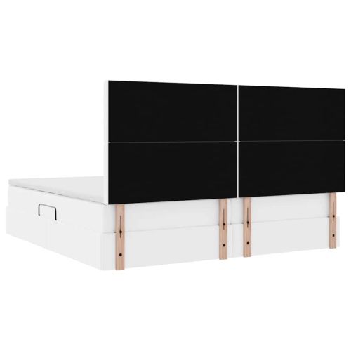 Легло с място за съхранение и LED Чисто бяло 200 x 200 cm